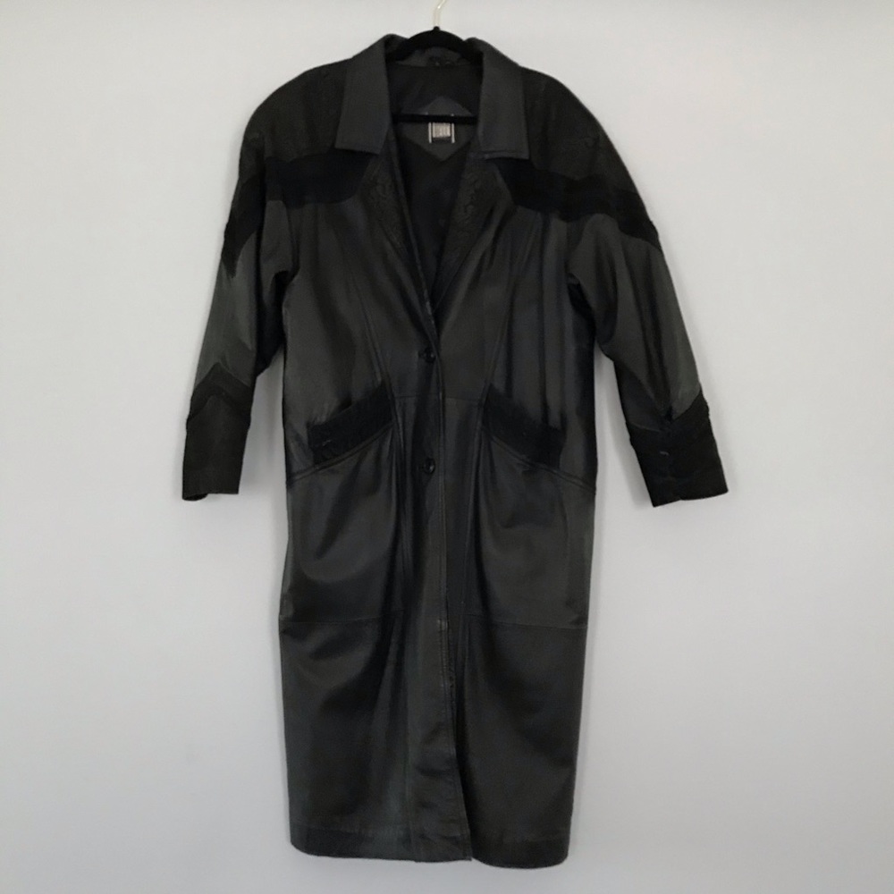 Greg Bell vintage black leather jacket suede detail